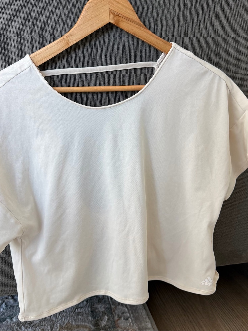 adidas White Women's Cropped Tee with Back Strap Detail